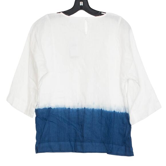 NWT Pure J Jill Womens Top Linen Boxy Minimalist Coastal Tie Dye White Blue XS - Picture 2 of 6